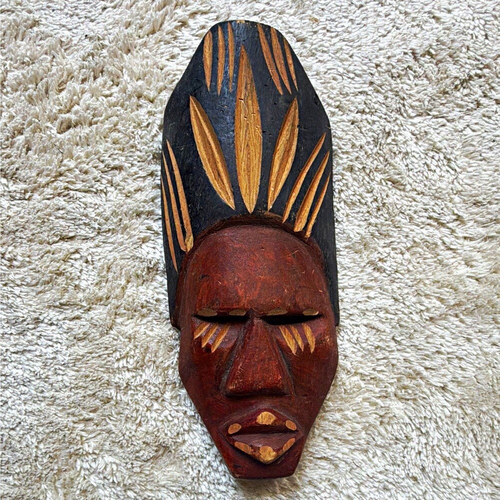 Hand Carved African Wooden Mask Wall Hanging Handmade Carved Figure